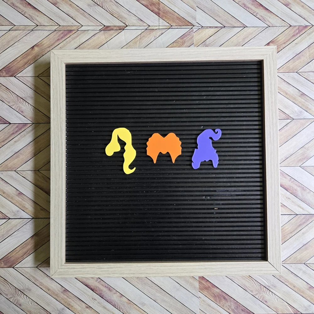 Hocus Pocus Halloween Letter Board 3D Printed Sign Pieces 3 Witch Silhouettes